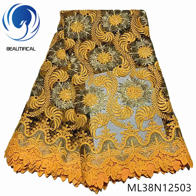 

BEAUTIFICAL African Embroidery Lace Stones French Cord Net Laces Tissu Sewing Fabric Dress Nigeria Lace ML38N125