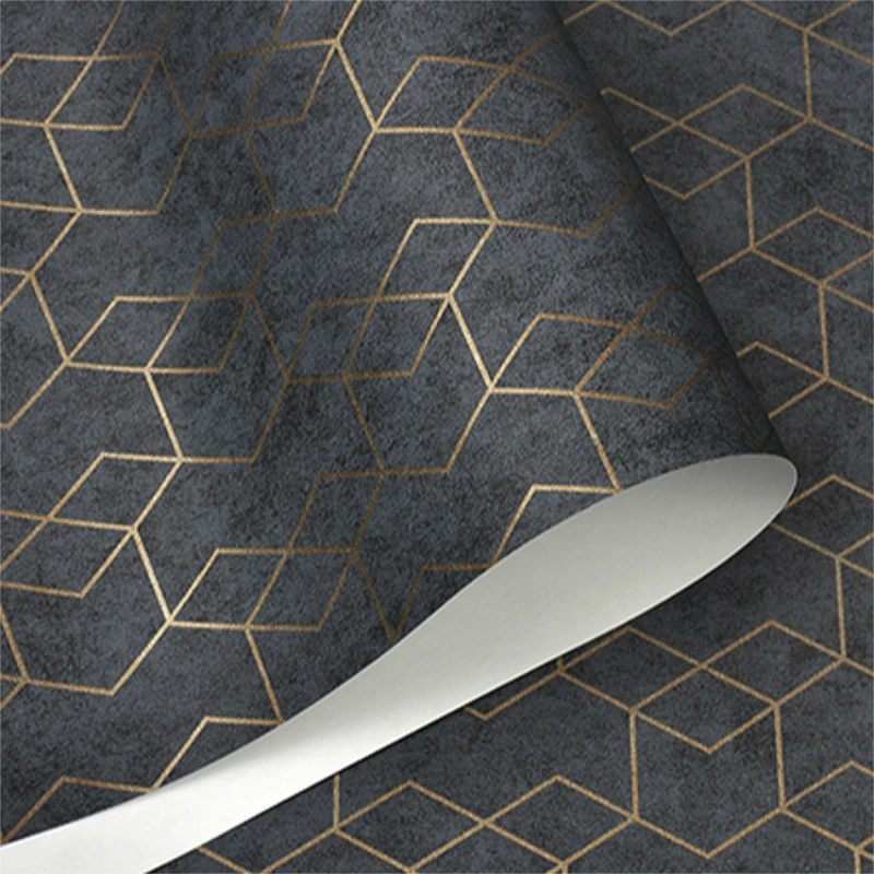 Dark Grey Luxury Geometric Wallpaper Roll Black Gray Wall Paper Modern