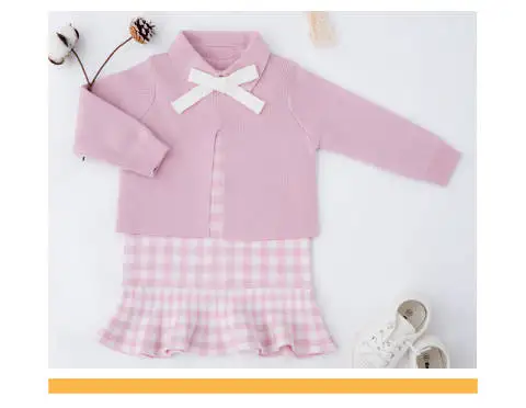 Комплекты одежды для маленьких девочек 2, 3, 4, 5, 6 лет корейское модное вязаное платье в клетку без рукавов, свитер детская одежда из 2 предметов модные костюмы