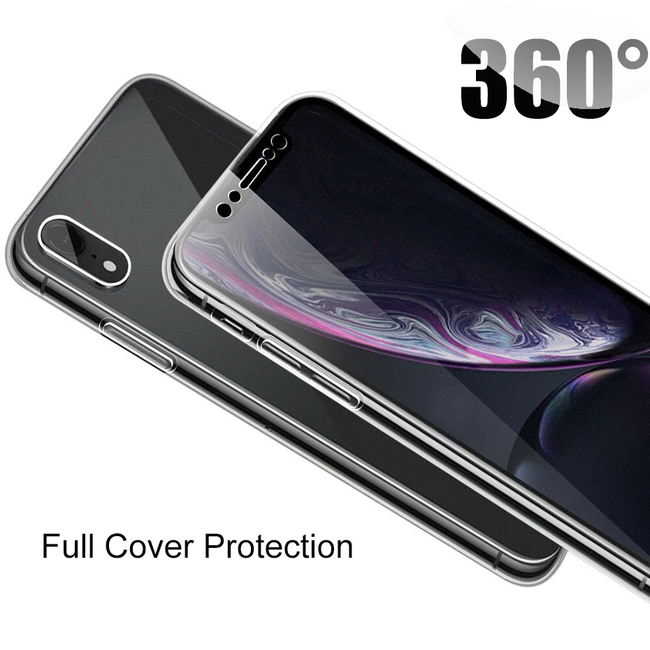 100 шт 360 Полное покрытие Мягкий противоударный чехол для телефона для iPhone 11 Pro XS Max X XR ясный TPU PC чехол для iPhone 7 6 6s 8 Plus