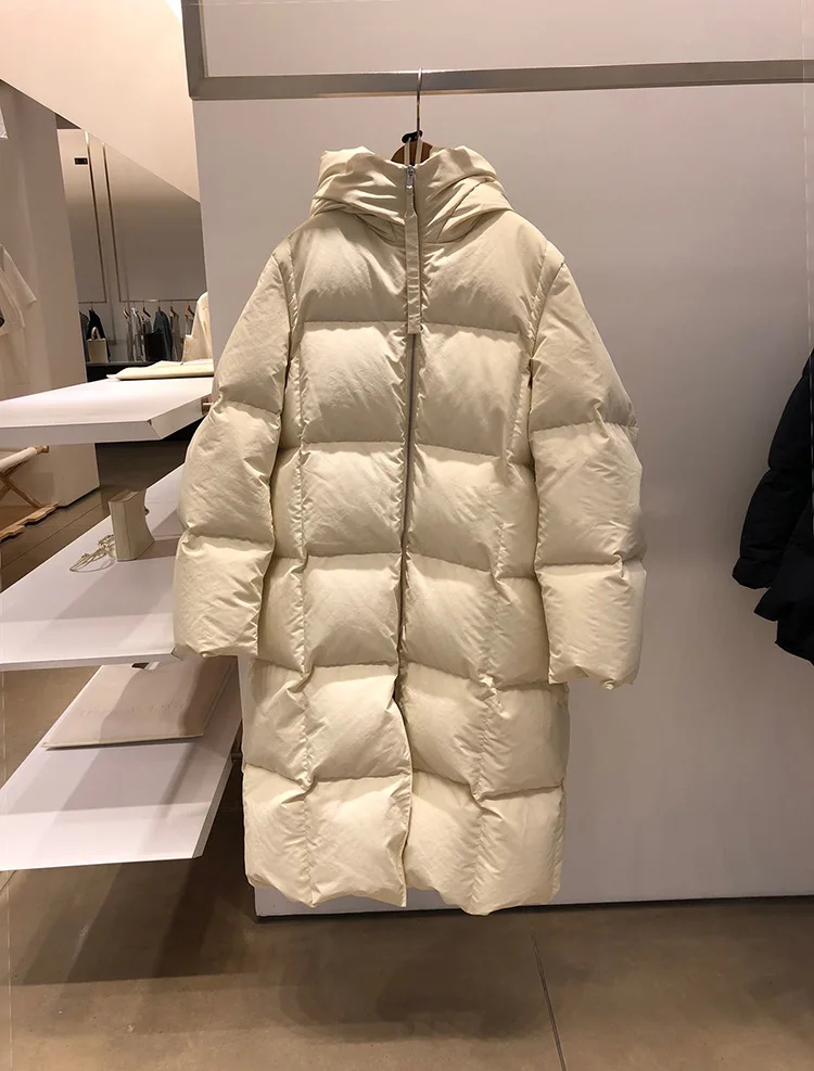 beige longer Подходит для-30℃, зимние стильные толстые теплые пуховики из натурального утиного пуха, женские парки свободного покроя с капюшоном, Длинные пуховики, теплое пальто F675 - Цвет: beige longer