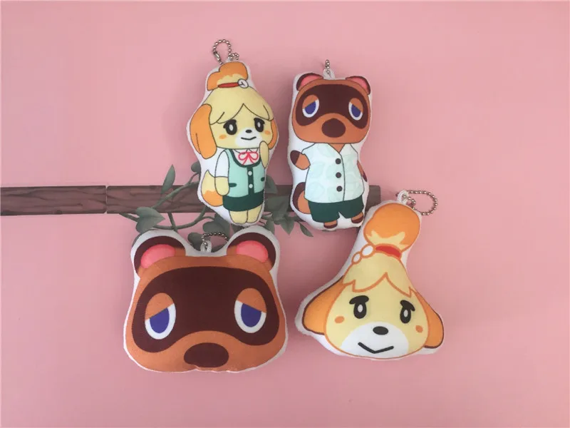 Animal Crossing Plush Keychain Raymond New Horizons Raccoon Leaf Kohlrabi Fossil Amiibo Isabelle Key Bag Pendants Dolls 10pcs  (24)