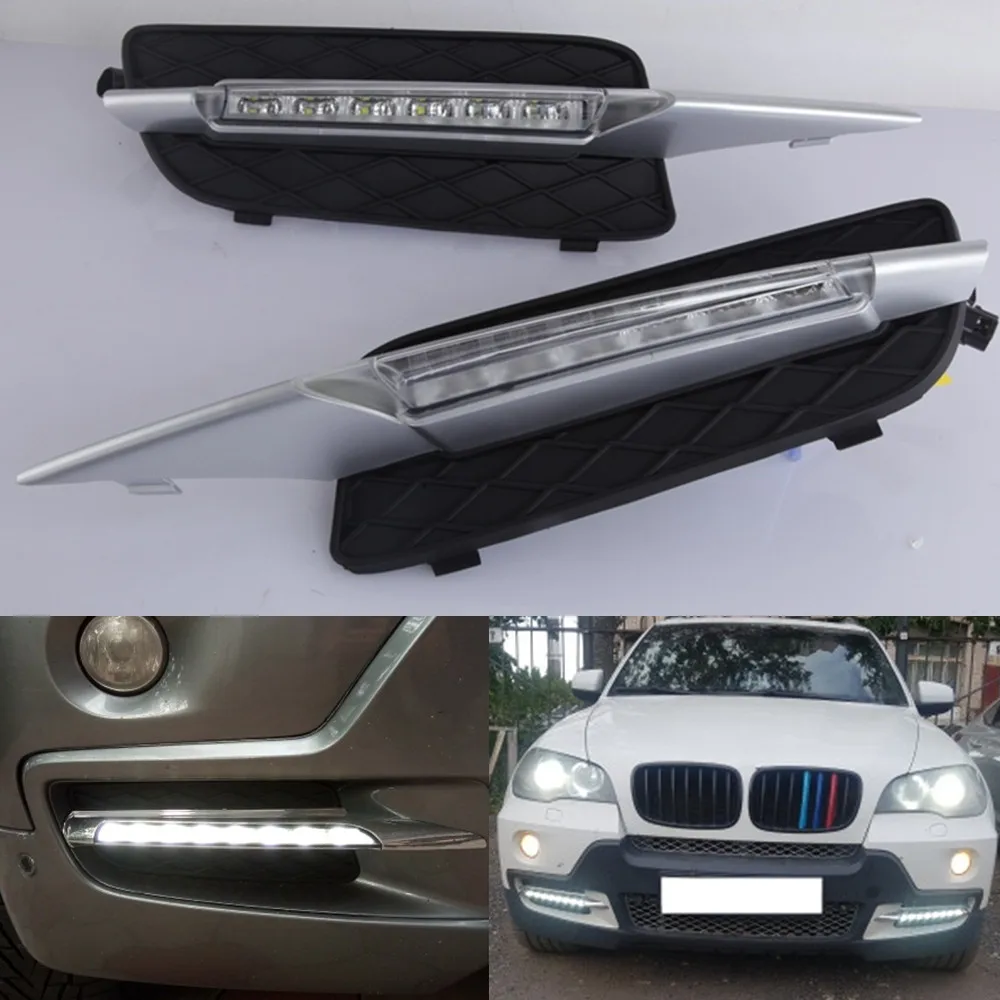 Автомобильная проблесковая 1 пара DRL Габаритные огни Дневной светильник для BMW X5 E70 2007 2008 2009 2010 Автомобильный светодиодный противотуманная фара светильник крышка