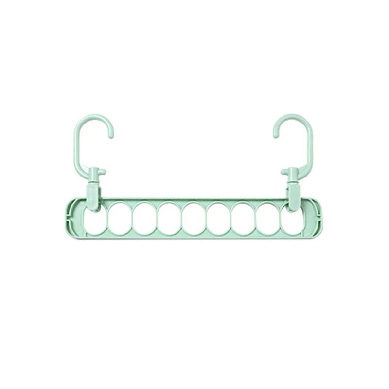 Nine-hole Rotating Magic Hanger Space Saver Non-slip Clothing Organizer Folding Hanger Wardrobe Drying Clothes Organizers - Цвет: Зеленый
