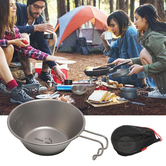 Camping Frying Pan Handle Portable Titanium Bowl Water Tableware Cookware  Picnic