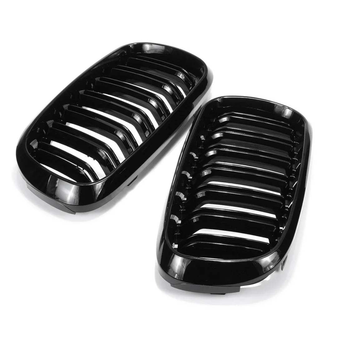 

1Pair Gloss Black Dual Slat Front Kidney Grill High Quality ABS Plastic Grille For BMW X5 F15 X6 F16 14-18