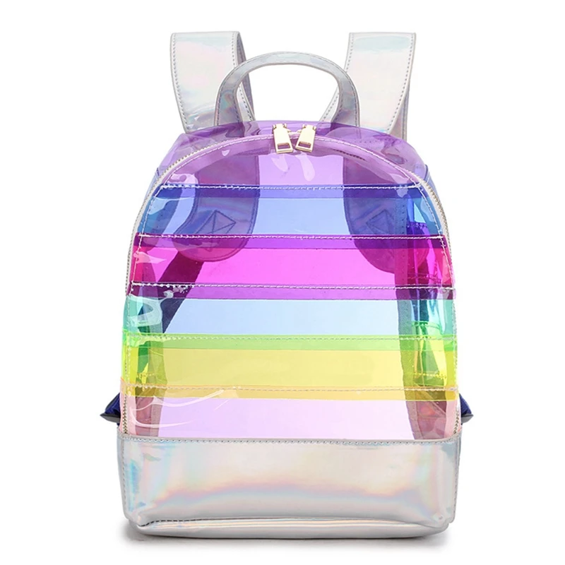 

Purple Color Backpack Backpack Colorful Stripes Plastic Transparent Backpack Bag Ladies Travel Bag Ladies Bag
