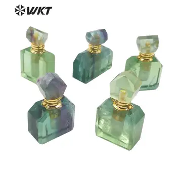 

WT-P1511 WKT Natural Stone Pendant Perfume Bottle Pendant Square Fluorite Perfume Bottle Pendant Jewelry Gift For Lady