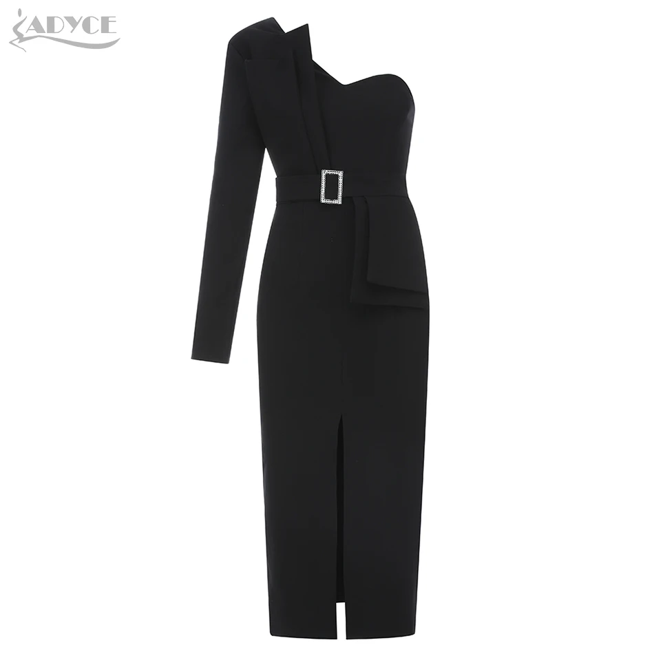 Black Adyce Новинка осеннее женское вечернее платье в стиле знаменитостей Vestido сексуальное синее платье без бретелек с поясом и длинным рукавом Клубное платье - Цвет: Black