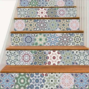 Waterproof Retro Hexagon Tiles Wall Stickers Bathroom Kitchen Stairs Door Decoration Wallpaper Peel Stick Art Murals Decals