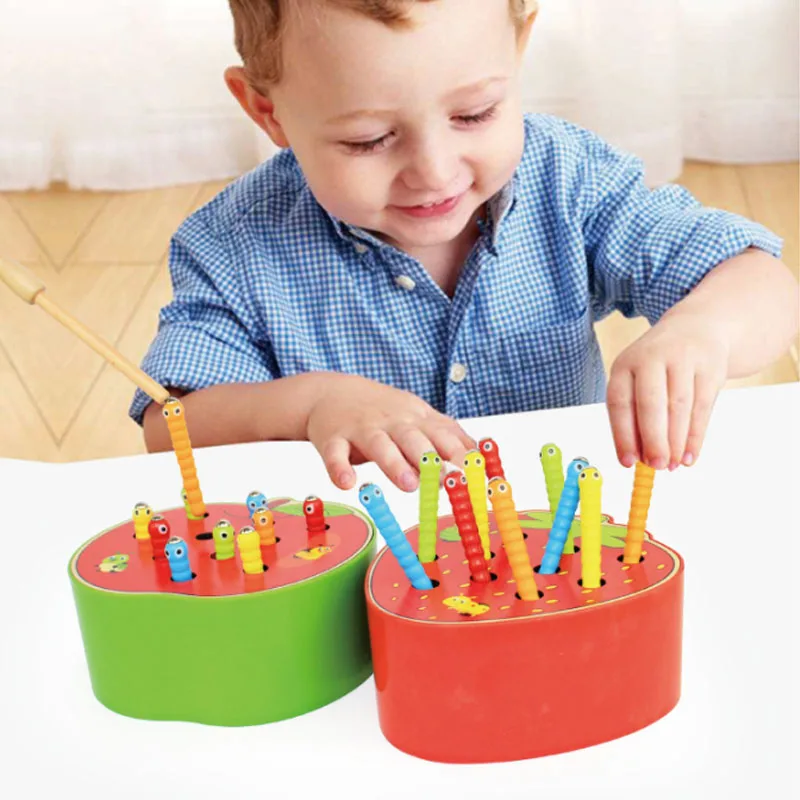 Magnet Strawberry Catch Worms Board Fishing Game for kids Magnetic Catching Caterpillar Montessori Educational Toys Baby Gift 2