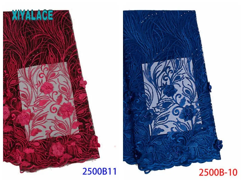 3D Laces High Quality, Beaded Nigerian Lace Fabric, Embroidery French Tulle Lace with Stones for Bridal YA2500B-4