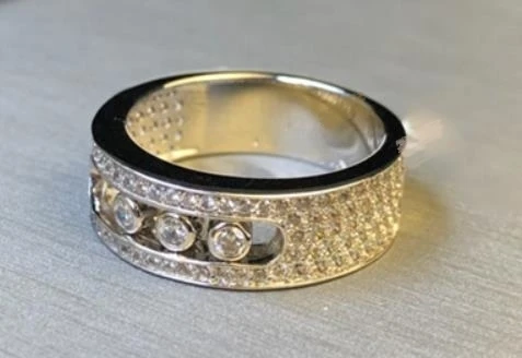 925 sterling silver crystal Slide Stone Silver Rings fashion three round stone moving Lock Rings romantic wedding Lover rings