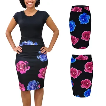 

Summer Women Package Hip Skirts Casual Ladies Floral Bodycon Vintage Knee Length Pencil Skirts