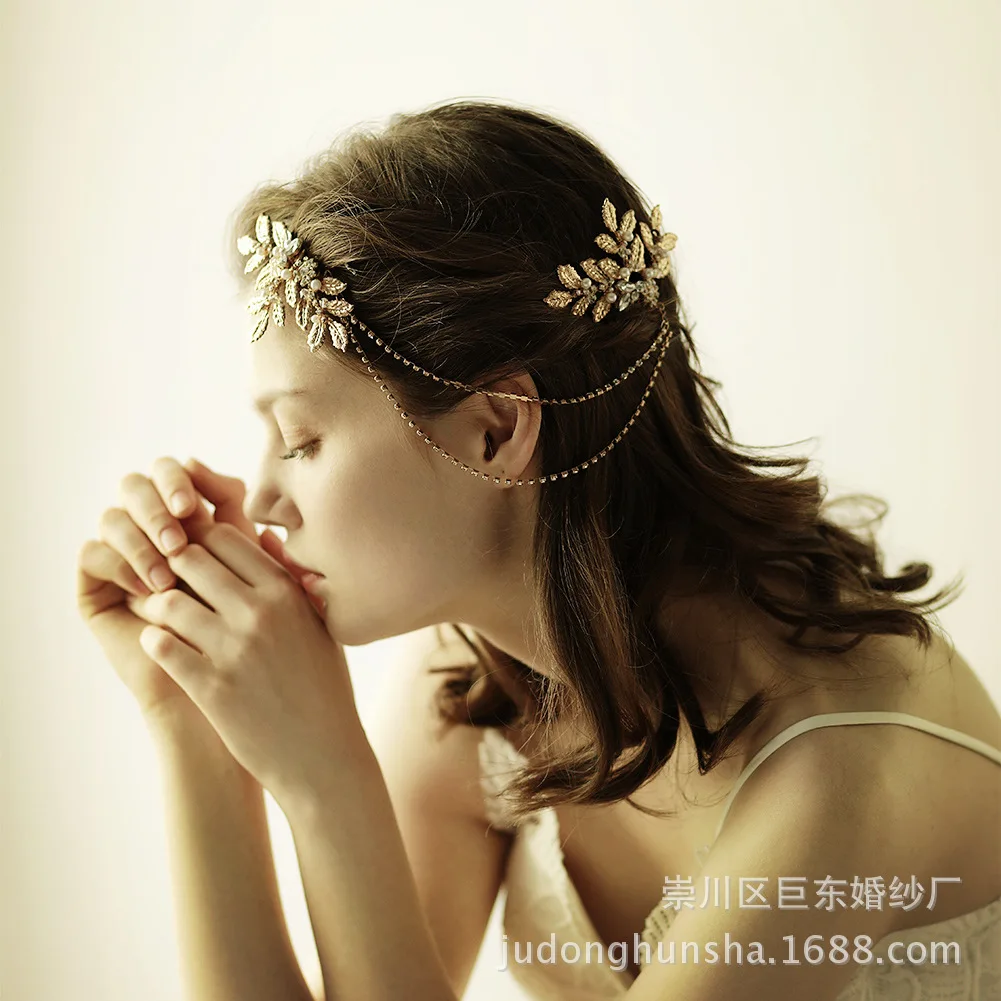 Golden Leaf Bride Hair Chain Comb Wedding Headpiece Bridal Accessories | Украшения и аксессуары