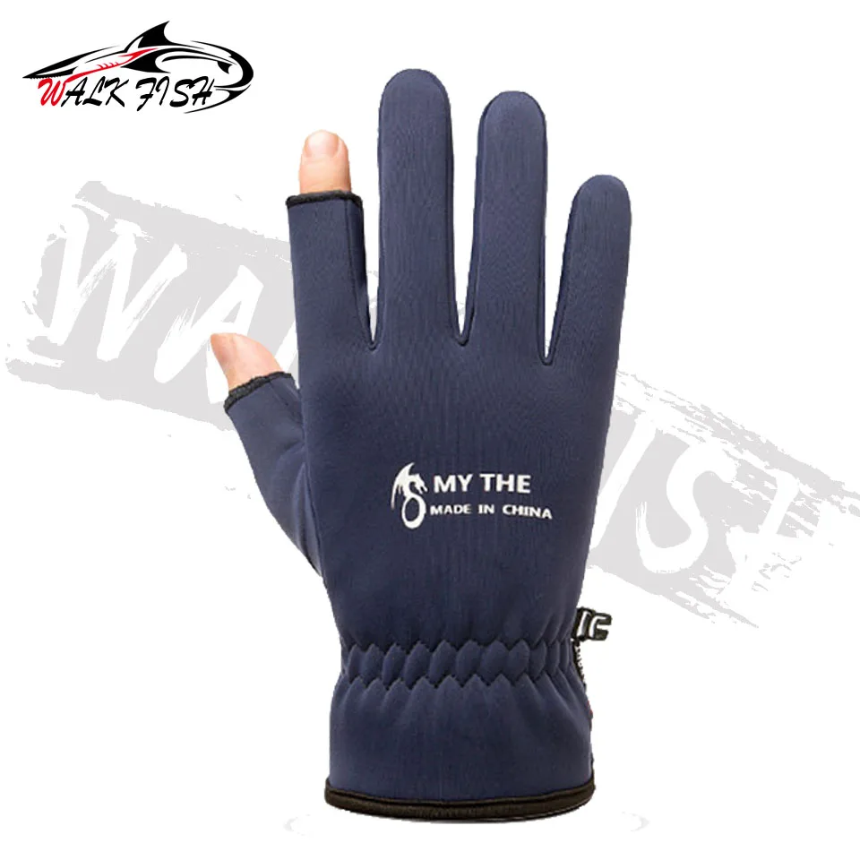 WALK FISH 1 Pair New Winter Sports Fingerless Fishing Gloves Warm Half Finger Anti-Slip Waterproof Bike Cycling Fishing Glove