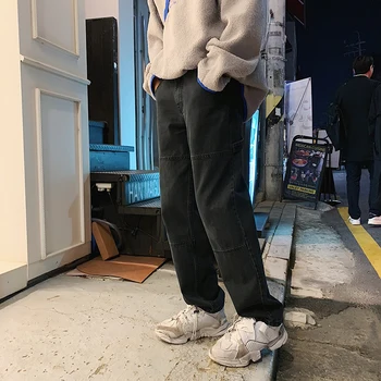

2019 Autumn And Winter New Korean Version Of The Couple European And American Style Loose Casual Straight Jeans Hip Hop