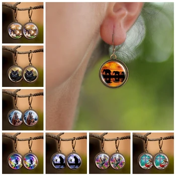 

2019 Fashion Creative Art Pattern Handmade Earrings Cute Animals Theme Dangle Earrings Glass Jewelry Gift for Women Girls