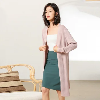 

long black cardigan women summer thin pashmina long sleeves sunproof clothing v-neck fashion slim outerwear