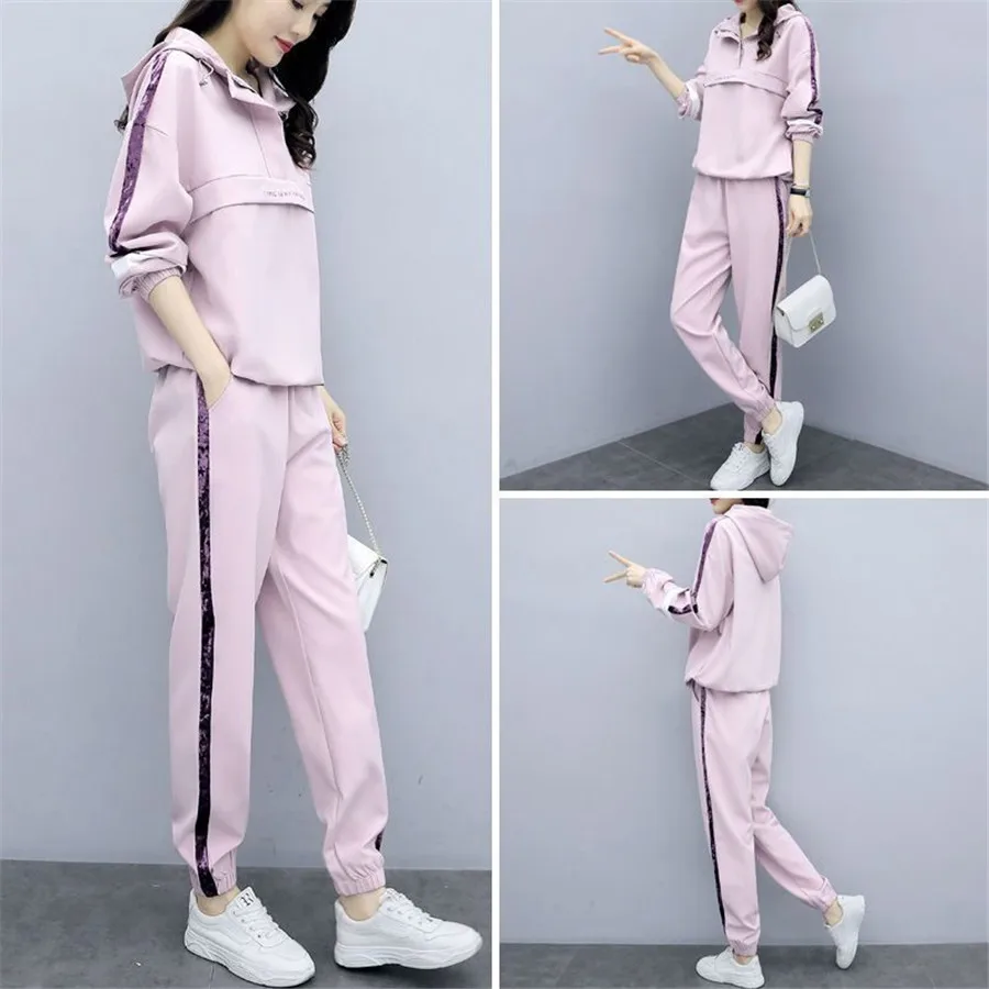

2020 Spring Autumn Two Pieces Set Women Fashion Sweatshirt And Long Loose Pants Femme Tracksuit Women Oversized