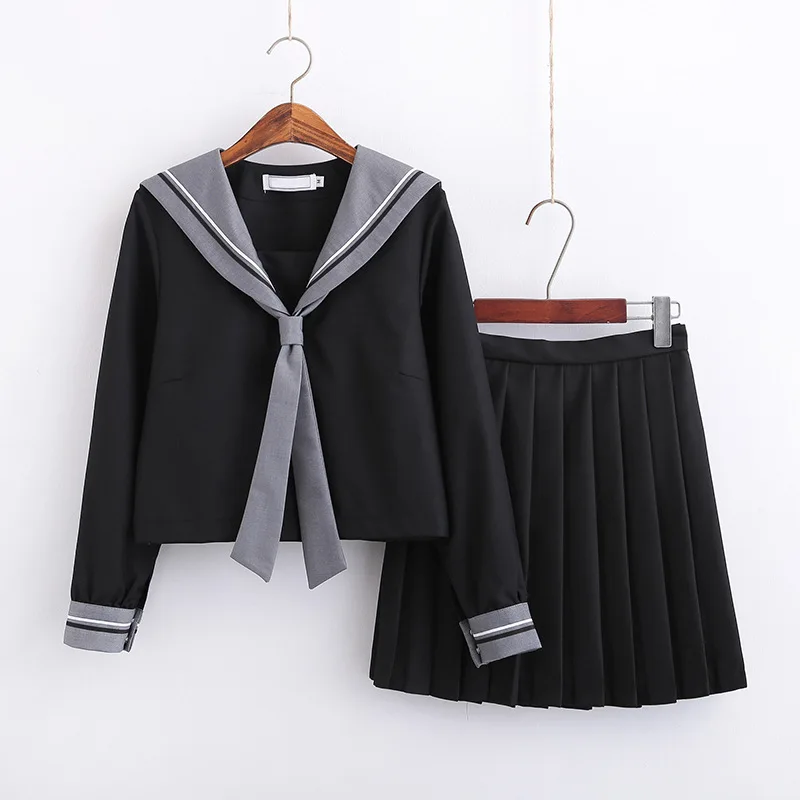 Black School Dresses Jk Uniforms Sailor Suit Anime Japanese School Uniform For Girls High School Students Pleated Skirt With Bow