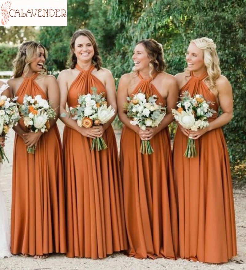 Halter Chiffon Orange Bridesmaid Dresses
