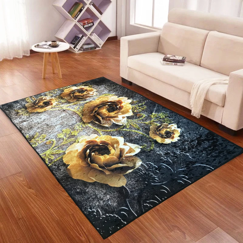 

Gold Diamond Velvet Printed Carpet Living Room Coffee Table Bedroom Bedside Mat Hallway Custom Washable Floor Mat