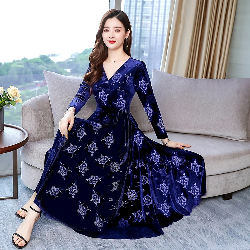 Flash Deals i2HsK 2019 Autumn New Arrival High Quality Elegant Hot Sale V Collar Woman Pleuche Long Dress Plus Size M 3XL Flash Deals i2HsK 2019 Autumn New Arrival High Quality Elegant Hot Sale V Collar Woman Pleuche Long Dress Plus Size M 3XL