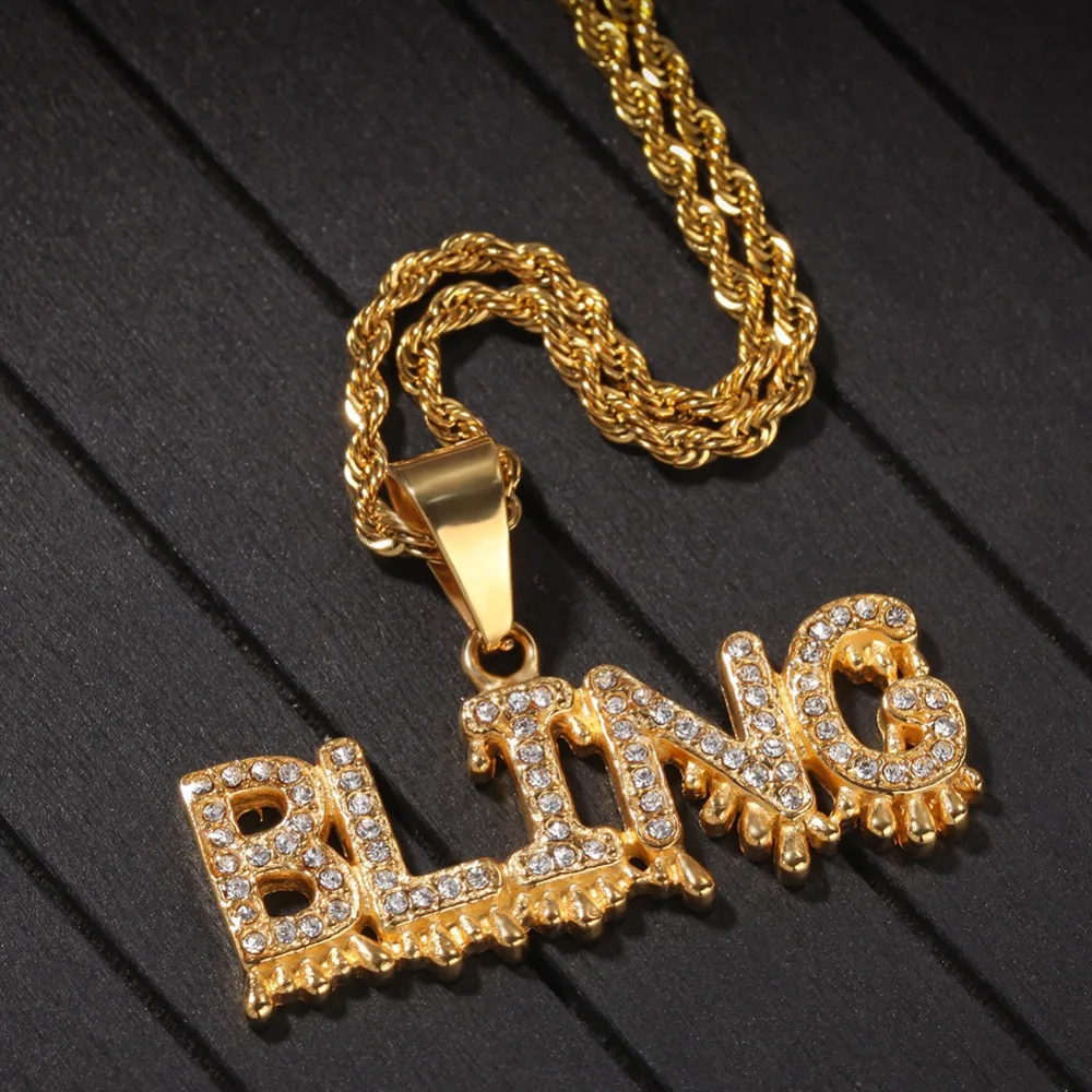 Мужские подвески в стиле хип-хоп, буквы Bling, нержавеющая сталь, никогда не выцветает, высокое качество, мужской хип-хоп, ожерелье, ювелирные изделия, подарки