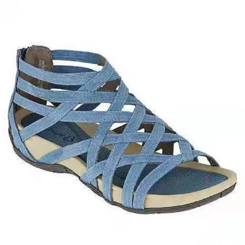 Women Shoes Women Sandals Roman Shoes Summer Women Sandals Roman Peep Toe Cross Straps Female Wedges Sandals Comfort Zipper Solid Color Outdoor Lady Casual Shoes
