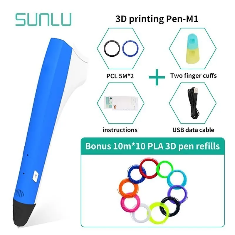 SUNLU 3D Ручка для рисования для Schoold Explore ore Children Brains 3D печать коробка для ручек набор включает 100 м PLA нити 1,75 мм поделки своими руками