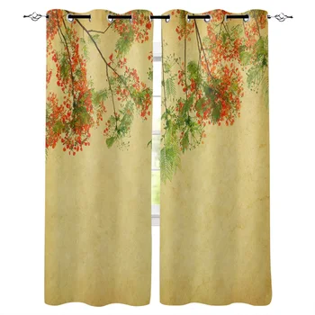 

Flower Red Colorful Letter Old Window Curtains Living Room Kitchen Curtains for Bedroom Left and Right Biparting Open Curtains