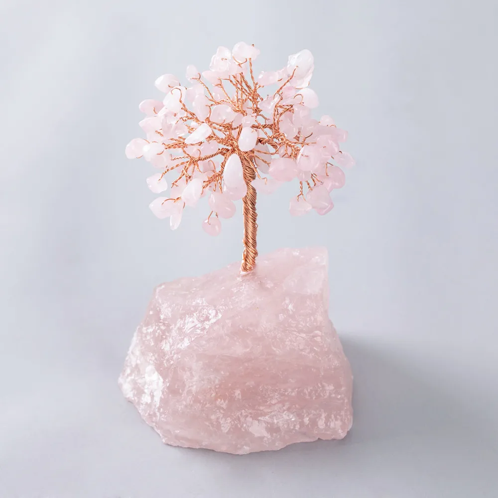 

380-450g Crystal Tree Irregular Rose Quartz Stone Feng Shui for Wealth and Luck Home Office Lucky Money Tree Ornaments Stones