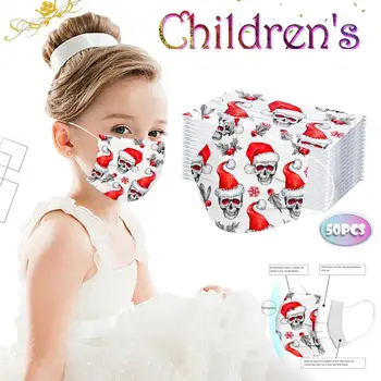 

50PC Children Christmas Disposable Printed 3Ply Face Filter Mask Xmas Kids Protective respirator Cover Mouth Masker Students