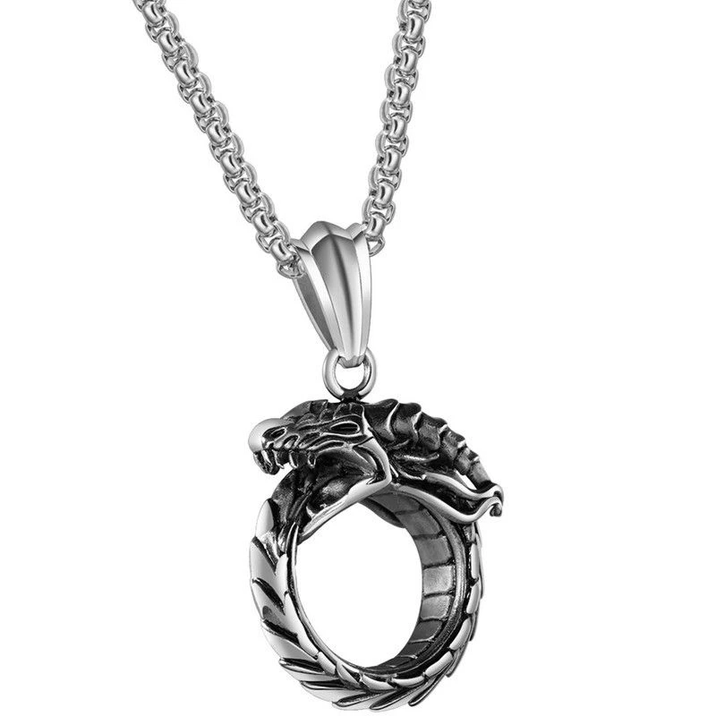 Ouroboros Snake Titanium Steel Pendant Necklace Punk Style Men's Personal Domineering Retro Sweater Chain