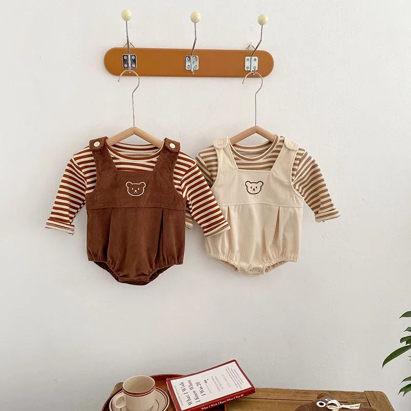 MILANCEL 2022 Spring New Baby Clothing Set Toddler Girls Bear Set Infant Blouse And Corduroy Bodysuits 2 Pcs  Suit baby dress and set