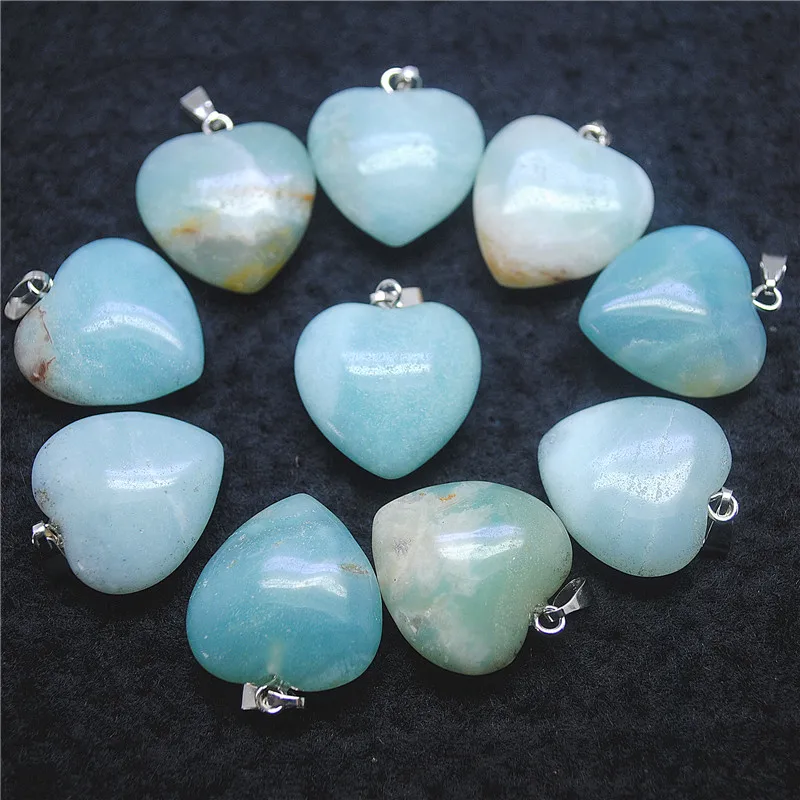 12PCS Natural Amazonite Stone Heart Shape Size 20MM Nature Beads Pendants Wholesale With Cheaper Items For Women Bracelet Making | Украшения