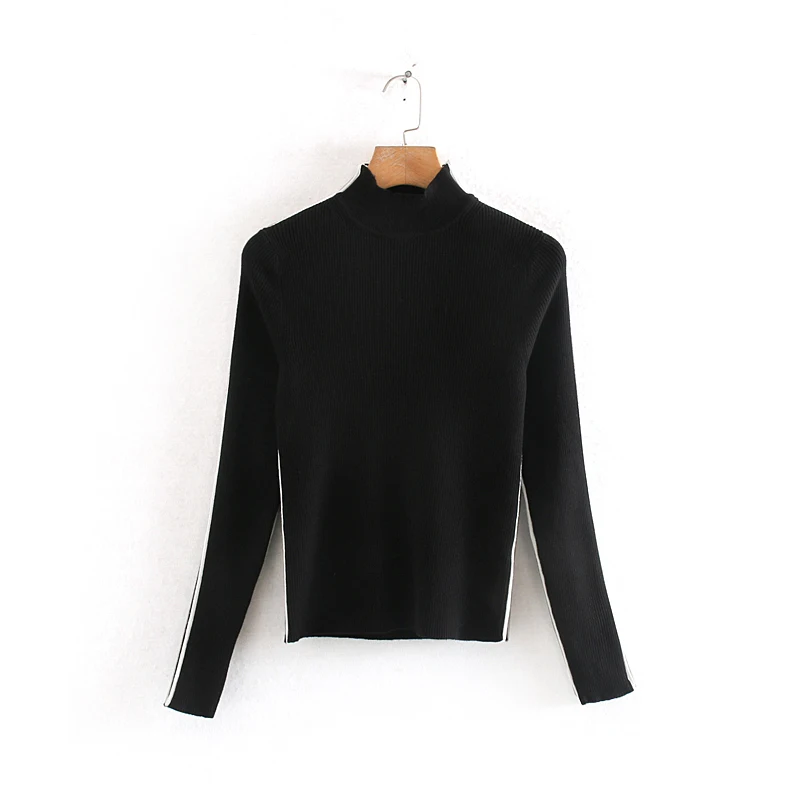 black sweater Звездный Светлячок, дикая самообработка, двухцветный свитер с высоким воротником для женщин,, осенний и зимний Повседневный свитер для женщин - Цвет: black sweater