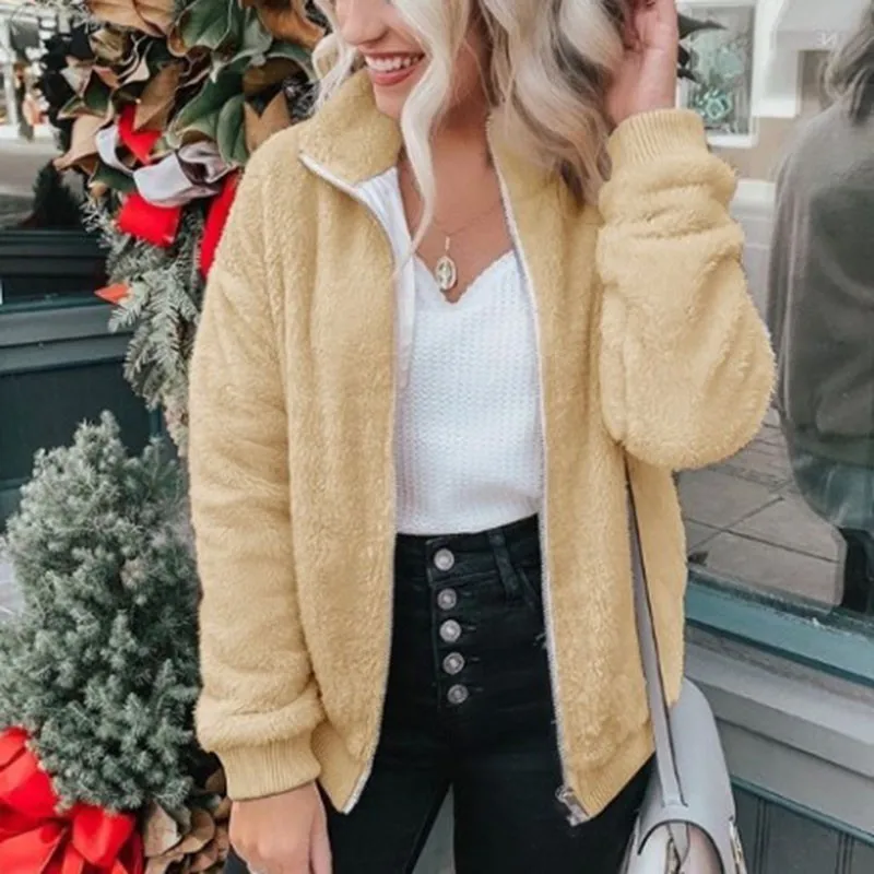 Elegant Faux Fur Coat Women Autumn Winter Warm Soft Zipper Fur Jacket Female Plush Overcoat Casual Teddy Outwear