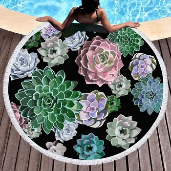 

Round Succulent Print Beach Towel Diameter Microfiber Towel with Fringed Tassel Yoga Mat For Adult Children 150 cm Hot