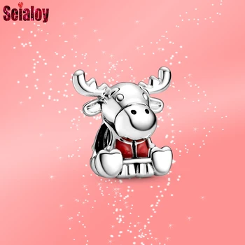 

Seialoy 2Pc Silver Color Canada Moose Red Maple Leaf Beaded Charm Fit Brands Bracelet Necklace Women Original Jewelry Accessory