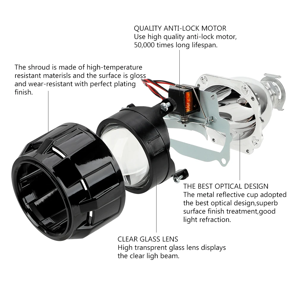 FORAUTO Xenon HID объектив проектора для H1 Xenon светодиодный светильник H4 H7 аксессуары для фар автомобиля мотоцикла 2,5 дюймов серебристый черный корпус