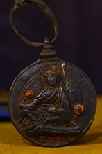 

Home Decor 2"Tibet Buddhism Old Bronze Tracing Padmasambhava statue Amulet Pendant Jiugong Bagua Exorcism Ward off evil spirits