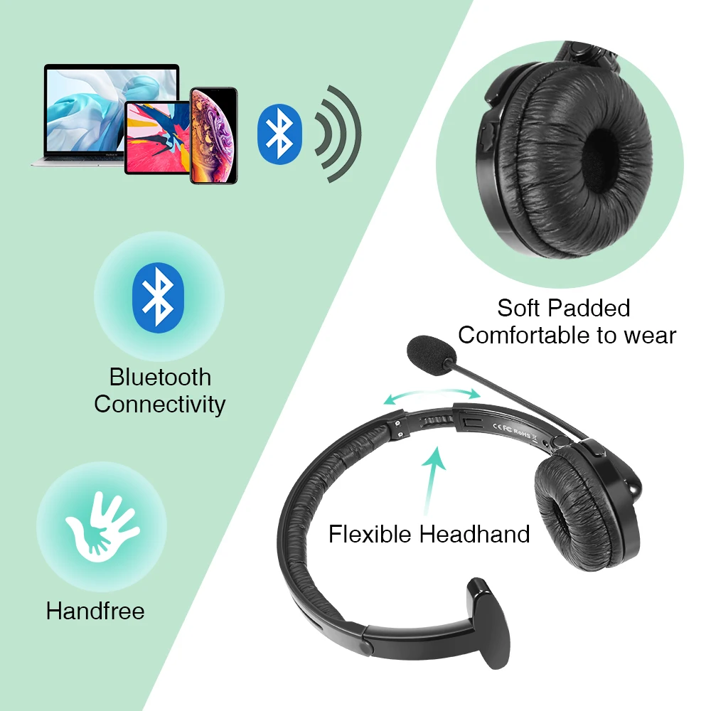 BH M10B Wireless Bluetooth Noise Canceling Headset connected to 2 Bluetooth devices Over The Head W Mic For Trucker Drivers PS3
