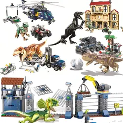 Динозавры игрушки T-Rex Юрский Мир 2 комплекта блоки Строительные животные модельный кирпич фигурки для детей подарок