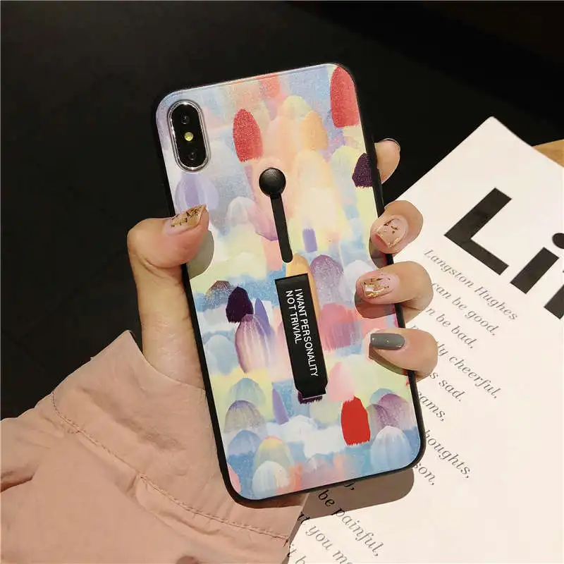 C Модный чехол для телефона с петлей и цветами для iPhone 11 Pro Max XS Max цветочный скрытый защитный чехол с держателем - Цвет: C