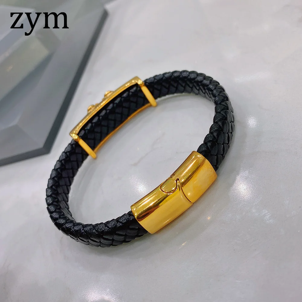 Zym2019Hot бренд золотой Мустанг браслет Высокое качество кожаный браслет в стиле ретро дизайн модный мужской кожаный веревочный браслет