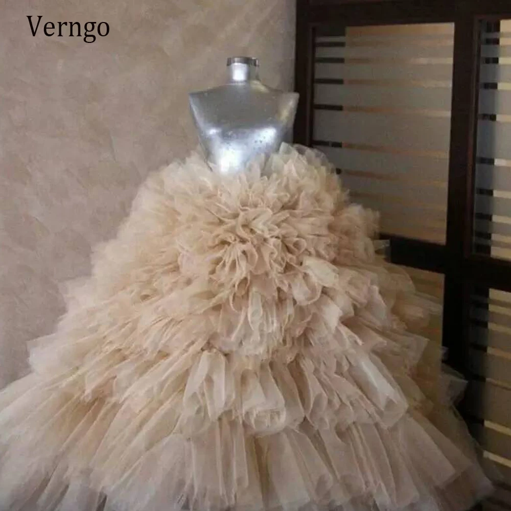 

Verngo Champagne Tutu Ball Gowns Puffy Skirt For Evening Prom Party Ruffles Tulle Party Dress