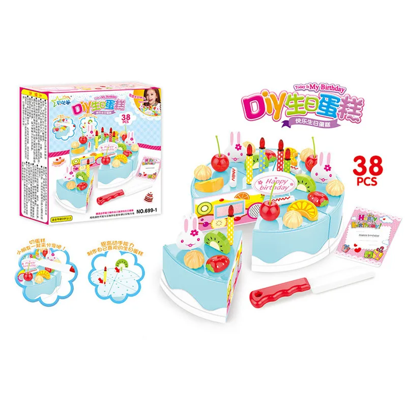 38PCS blue Горячая кухонные ролевые игры, игрушки для торта на день рождения, пищевые Игрушки для раннего обучения, детские игры, подарки, торт, игрушки 38-75 шт - Цвет: 38PCS blue