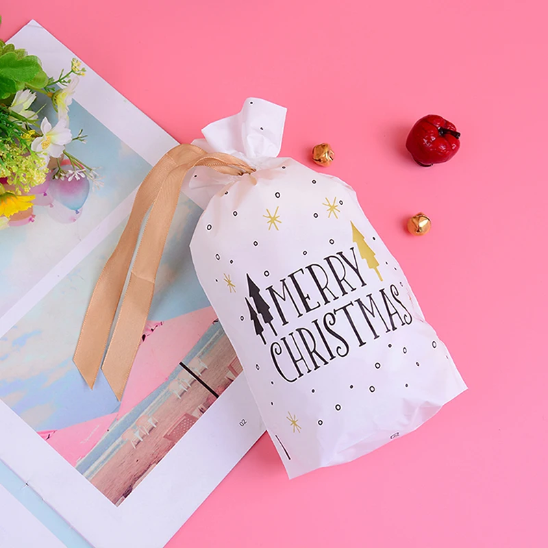 10pcs/lot Christmas Tree Christmas Gift Bags Merry Christmas Drawstring Bags Xmas Candy Bag